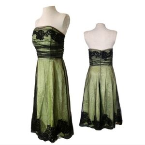 JIM HJELM Dress Occasions Strapless Mesh Overlay Green Midi Size 12